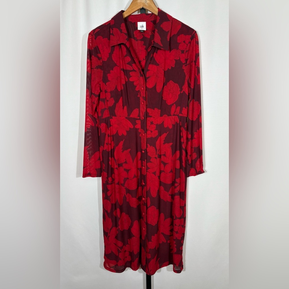 CABI Floral Shirtdress In Red Size M Style # 4392 - Picture 3 of 9